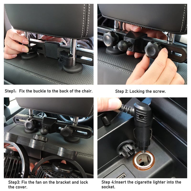 QIFUN 12V Car Fan, Portable Car Fan Cool Gadgets for Rear Seat Passenger, 4'' Headrest 360Â° Rotatable Backseat Car Cooling with Stepless Speed Regulation for Vehicles, SUV, RV, Boat - Image 3